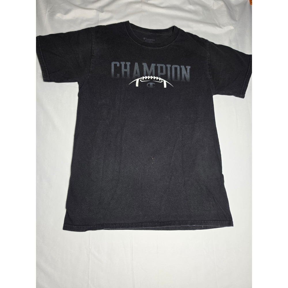 Champion Authentic Mens Football Graphic T-Shirt Faded Black Small Distressed